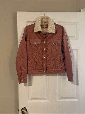 LOFT Dusty Rose Jean Jacket with Cream Sherpa Collar
